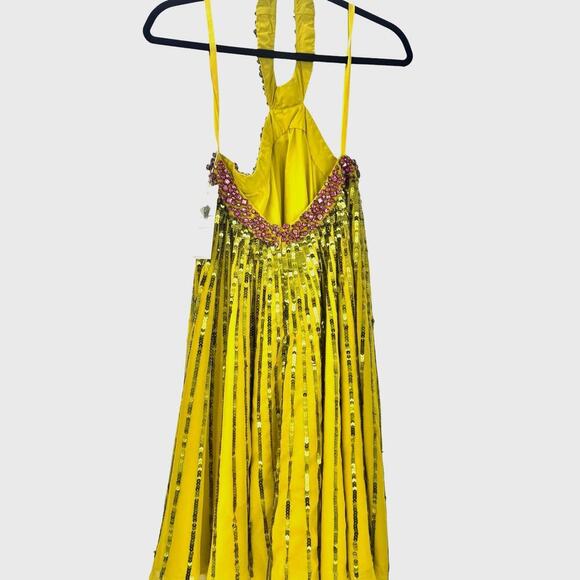 Mac Duggal High Neck Open Back Embellished Trapeze Dress Gold Size 4 NWT - Picture 8 of 10